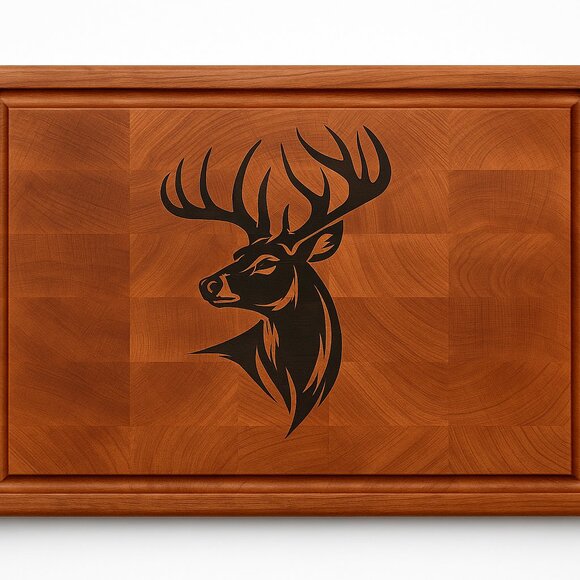 Maple End Grain Cutting Board with Walnut Deer Inlay - Picture 1 of 5